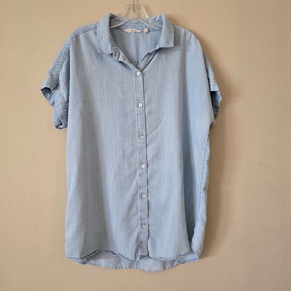 SOFT SURROUDINGS Light Blue Denim Button-Up Shirt Size Large Chambray - Picture 1 of 8